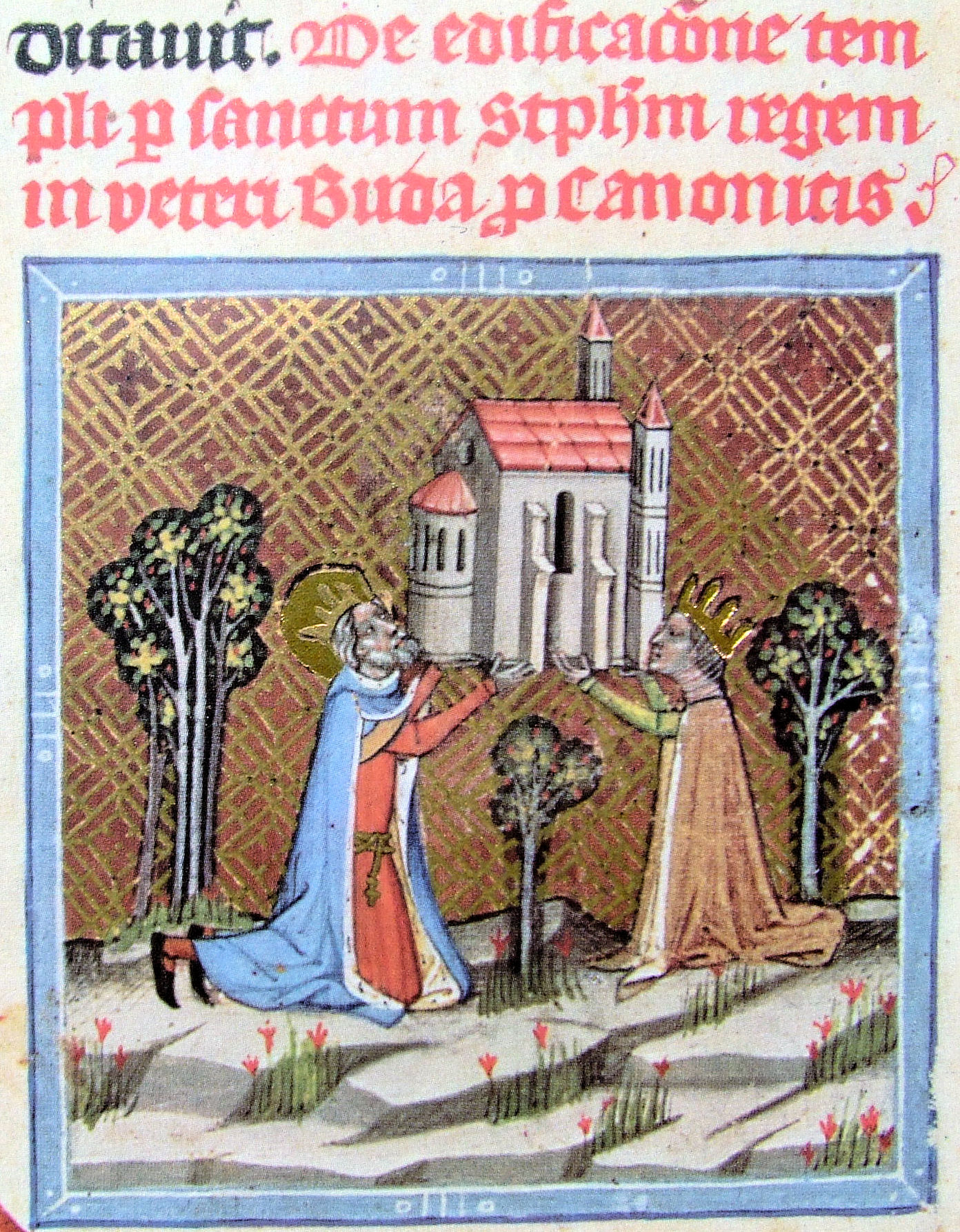 Szent István és Gizella megalapítják az óbudai Szent Péter-prépostságot (Képes Krónika)